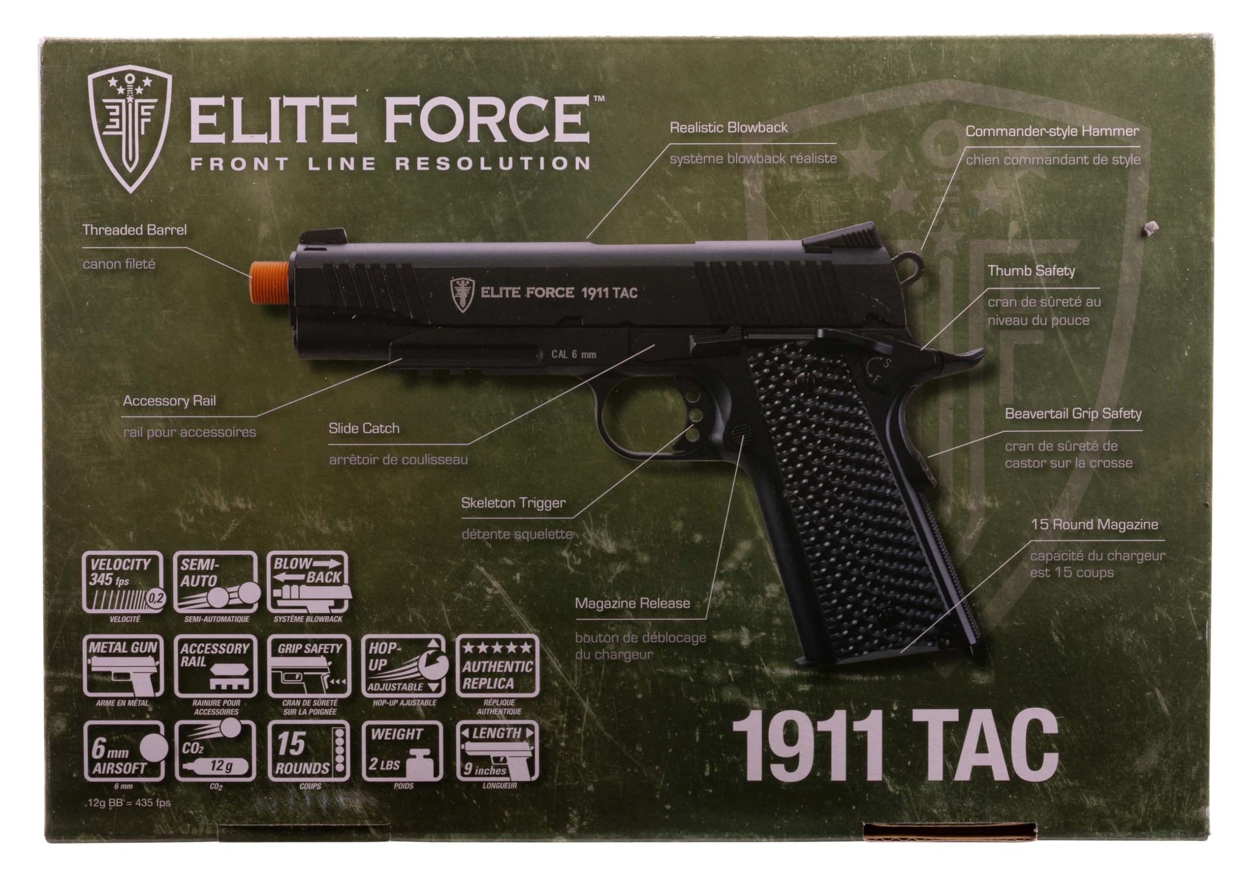 Elite Force 1911 Blowback 6mm BB Pistol Airsoft Gun - Realistic CO2 Powered Airsoft Pistol for Training & Competition | Outdoor Shooting & Tactical Games