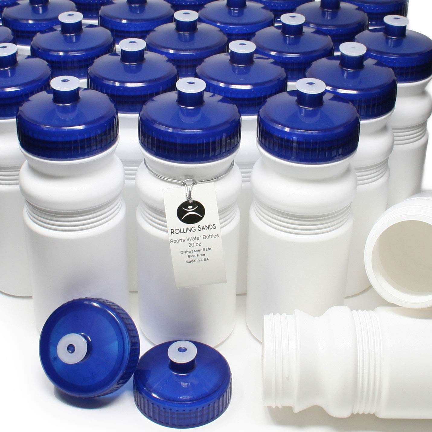 Rolling Sands 20oz BPA-Free Sports Water Bottles 100 Pack - Made in USA, Dishwasher Safe - Perfect for Gyms, Schools, Offices & Outdoor Activities