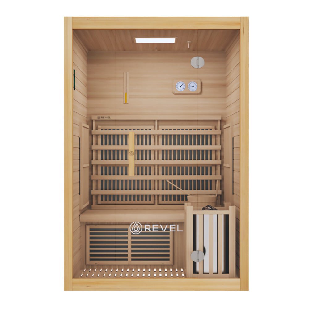 Revel Recovery NordicWave 2 Person Infrared & Traditional Hybrid Sauna for Home Spa Relaxation and Detoxification - Perfect for Home Gym, Wellness Retreat & Backyard Relaxation