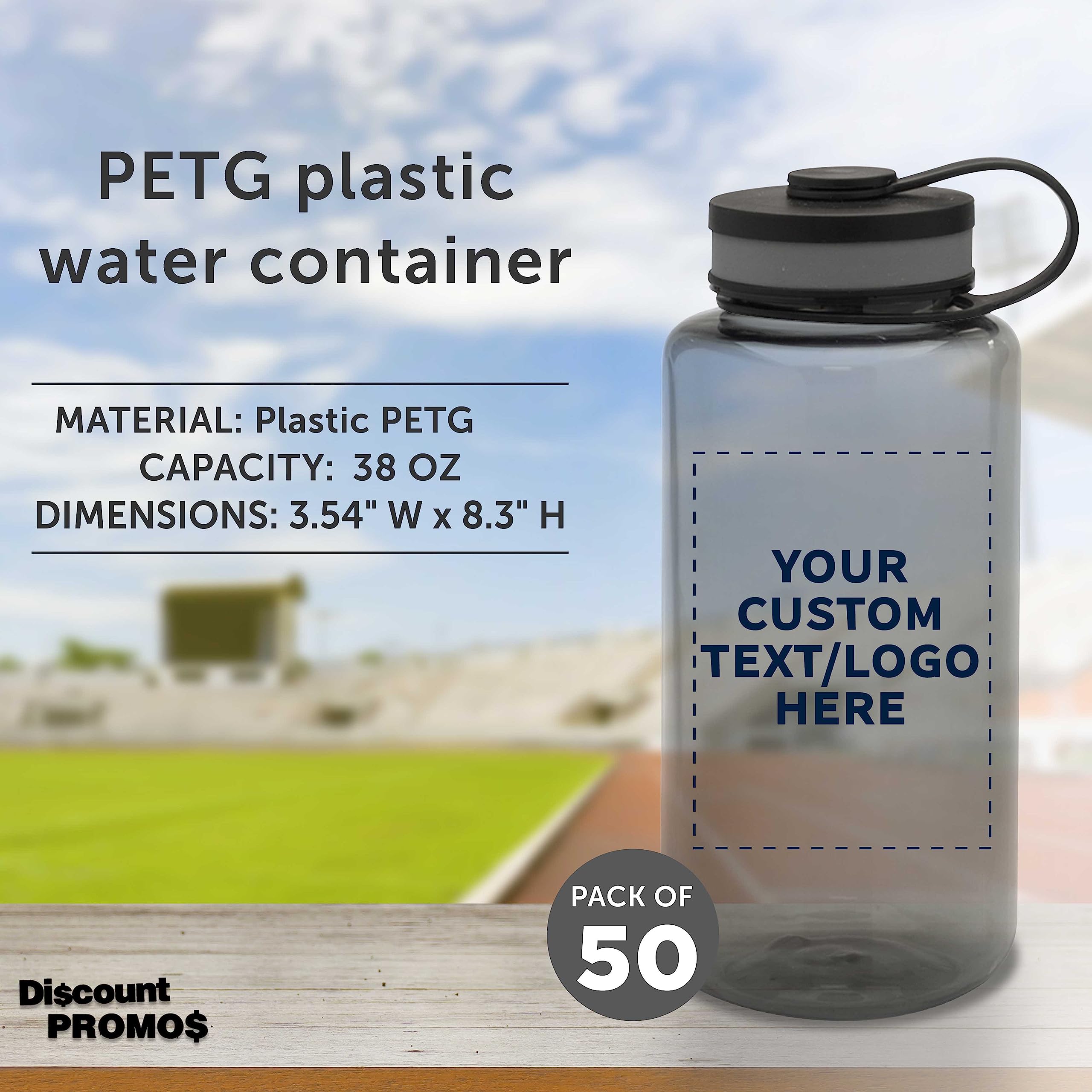 Custom 38oz Plastic Sports Water Bottles with Flip Lid - Bulk Pack of 50 Personalized Drink Bottles for Gym, Hiking, Cycling | Leakproof BPA-Free Reusable Water Containers for Sports, Camping, School & Outdoor Activities