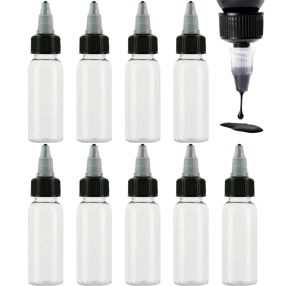 30ml Plastic Squeeze Bottles 10 Pack - Clear Twist Cap Dispensing Bottles for Ink, Liquid Oils, Gels & Glue - Perfect for DIY Crafts, Art Supplies & Kitchen Use