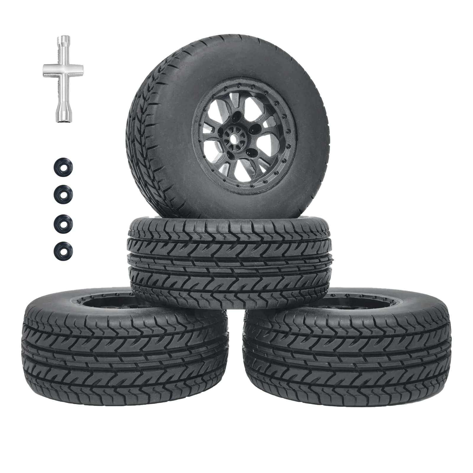 12mm Hex RC Wheels and Tires - 4PCS Pre-Glued 1/10 Scale Short Course Truck Tires & Wheels (4.25