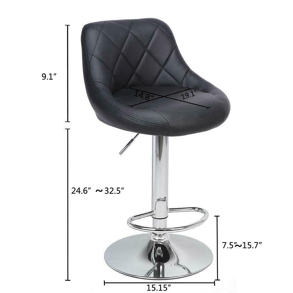 Set of 2 Black Leather Adjustable Height Swivel Bar Stools - Modern Pub Chairs for Kitchen Island, Home Bar & Dining Room - Perfect Gift for Men, Women & Dad (Housewarming, Birthday & Anniversary)