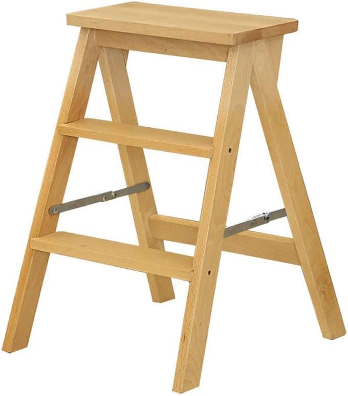 3-Tier Wooden Step Stool for Adults - Portable Shoe Bench, Flower Stand, Kitchen & Bathroom Step Ladder - White (Original Wood) - Perfect for Home, Office & Indoor Use
