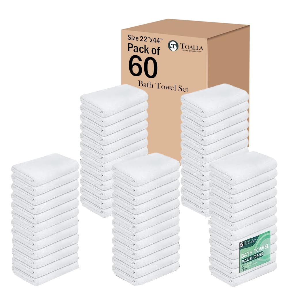 Premium 100% Cotton Bath Towel Set of 60 - 500 GSM Ultra Soft & Absorbent Large Towels (24