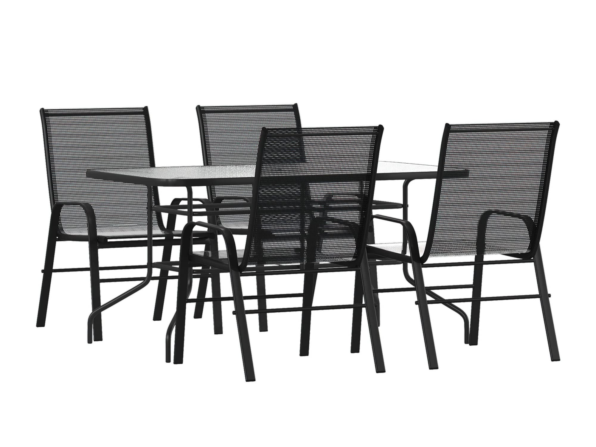 Flash Furniture Brazos 5-Piece Outdoor Patio Dining Set with 4 Black Flex Comfort Stack Chairs & 55