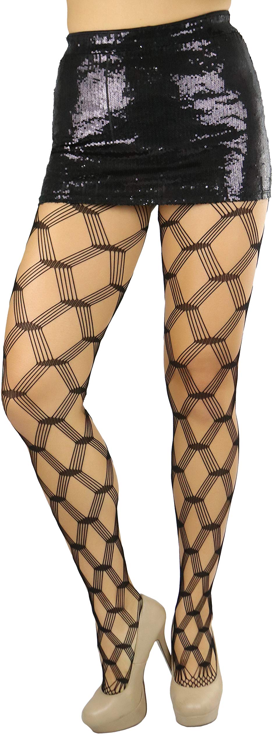 ToBeInStyle Women's Diamond Mesh Pantyhose Stockings - Sexy Sheer Tights for Party, Date Night & Special Occasions