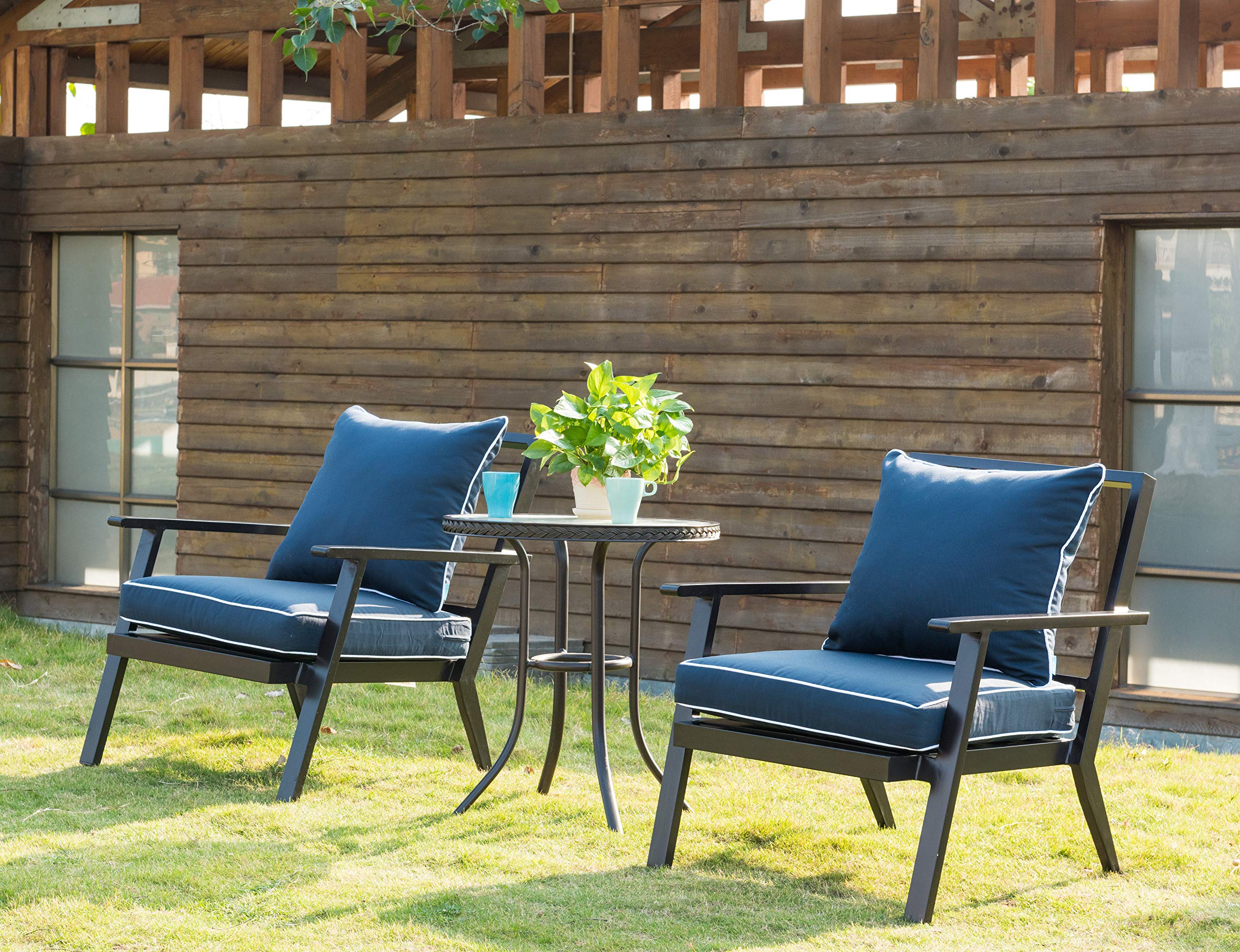 QILLOWAY All-Weather Outdoor/Indoor Furniture Cushions Set - Deep Seat Replacement Cushions for Patio Chairs - Navy Blue - Perfect for Backyard, Deck, Poolside & Sunroom Relaxation