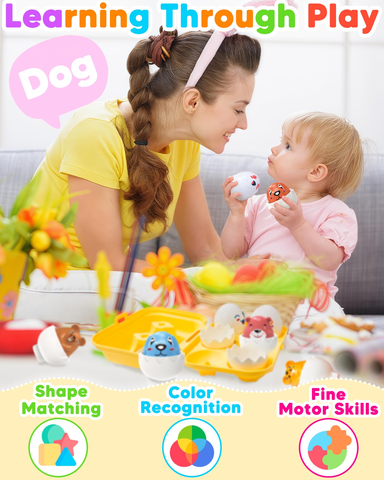 Easter Egg Toys for Toddlers 1-3 Years - Prefilled Sensory Eggs with Fun Toys Inside, Easter Basket Stuffers & Matching Game for 1-3 Year Old Boys Girls - Perfect Easter Gifts for Toddlers, Egg Hunt & Sensory Play Activities