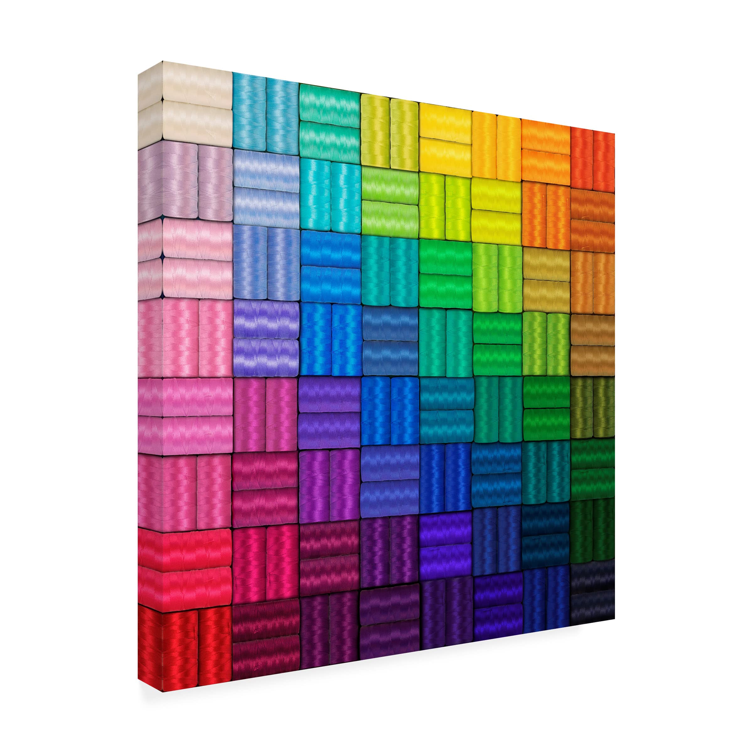 Trademark Fine Art 'Rainbow Yarn Spools' Canvas Wall Art by Cora Niele - Vibrant Abstract Painting for Living Room, Bedroom & Office Decor