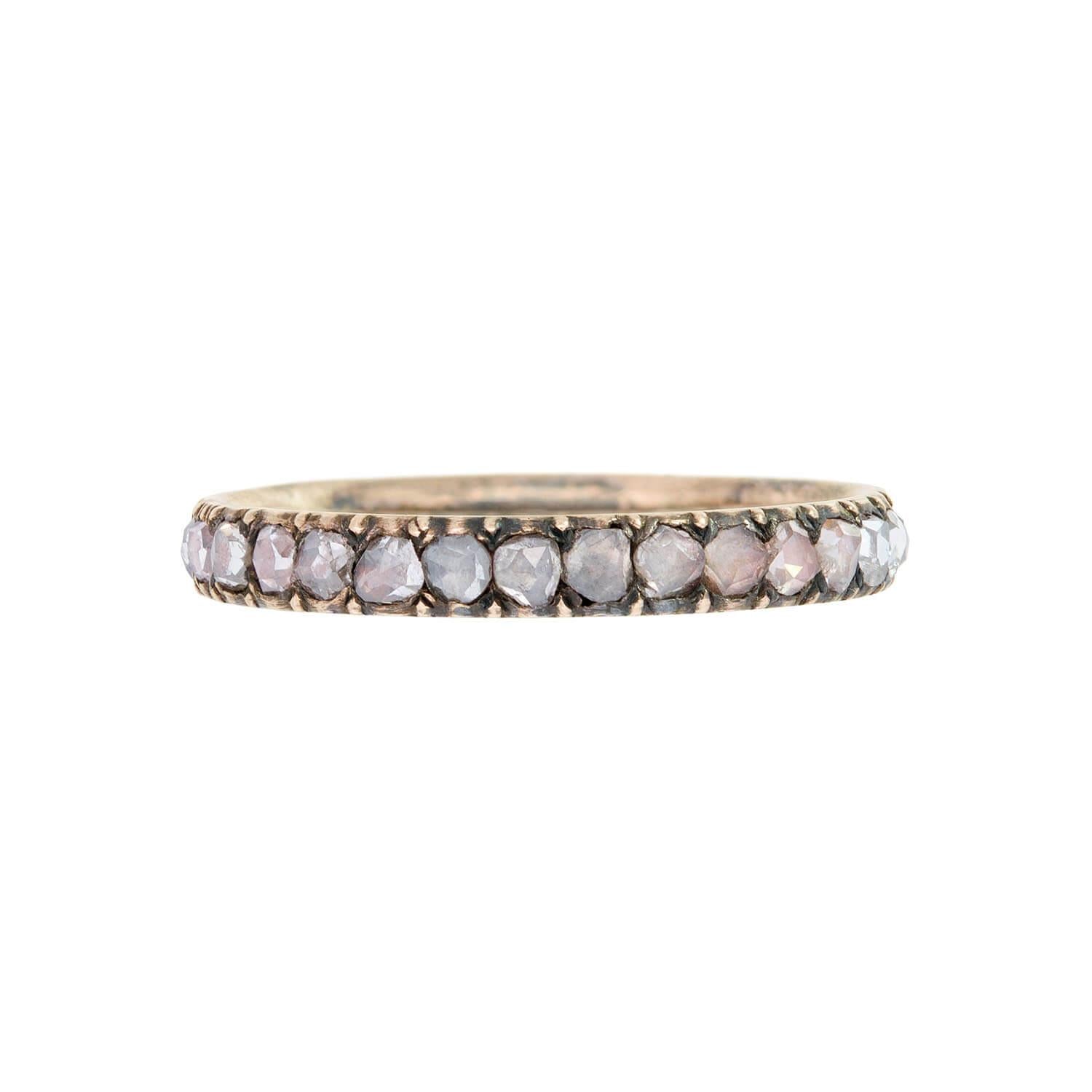 15k Gold & Sterling Silver Georgian Rose Cut Diamond Eternity Band - Vintage Wedding Ring, Anniversary Gift for Her, Bridal Jewelry