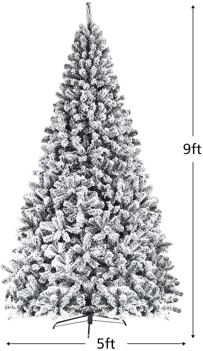 Premium 9FT Flocked Snow Artificial Christmas Tree with PVC Pine Needles & Sturdy Metal Stand - Indoor & Outdoor Holiday Decor for Home, Office, Party
