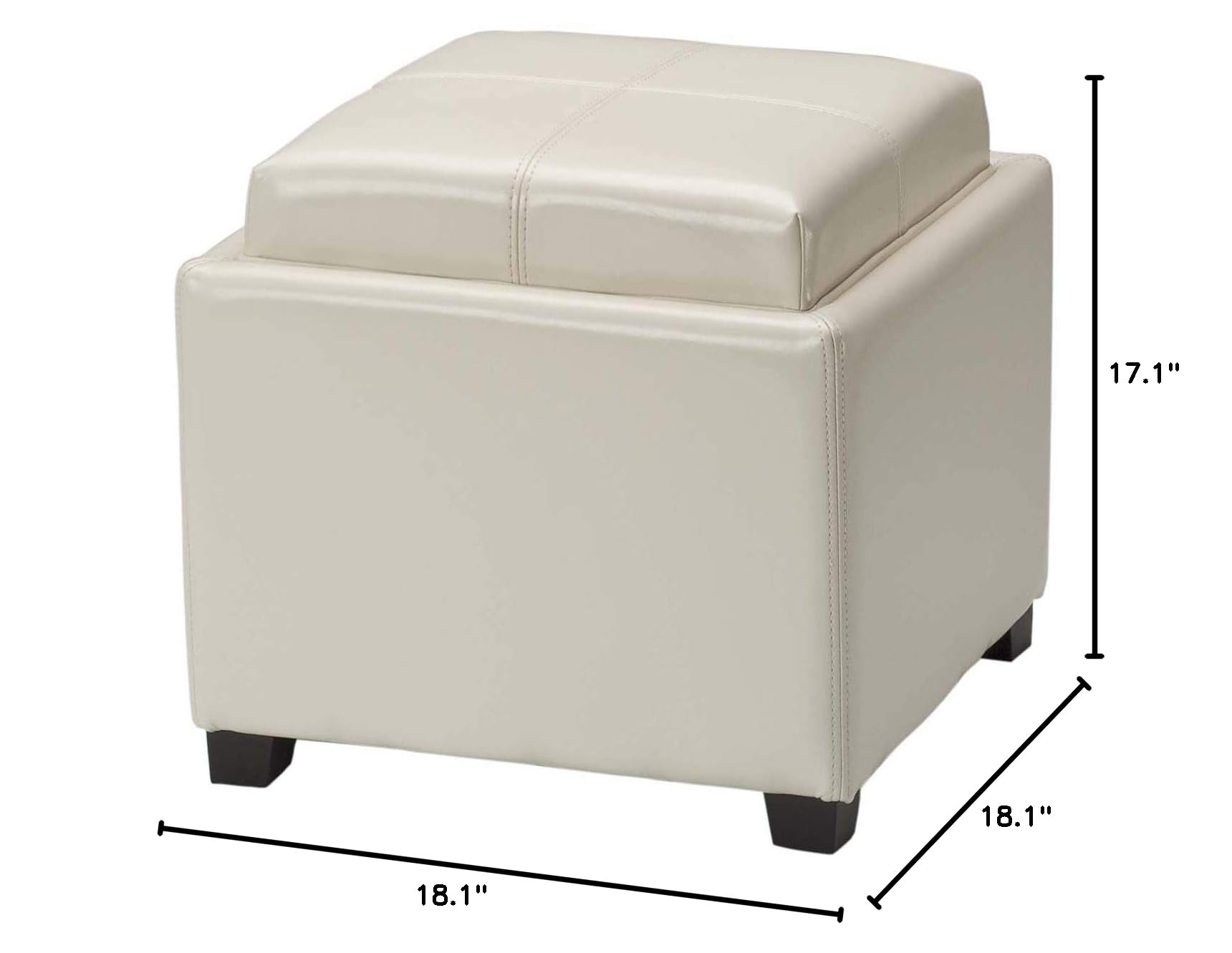 SAFAVIEH Harrison Square Storage Ottoman - Cream Upholstered Foot Rest with Tray Top for Living Room, Bedroom & Home Decor