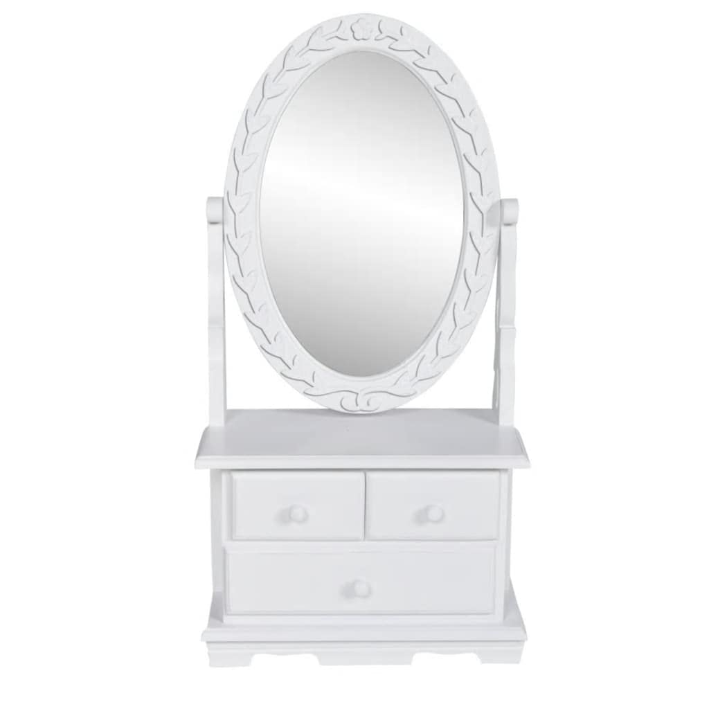 White MDF Rotating Mirror Makeup Vanity with Drawers for Bedroom