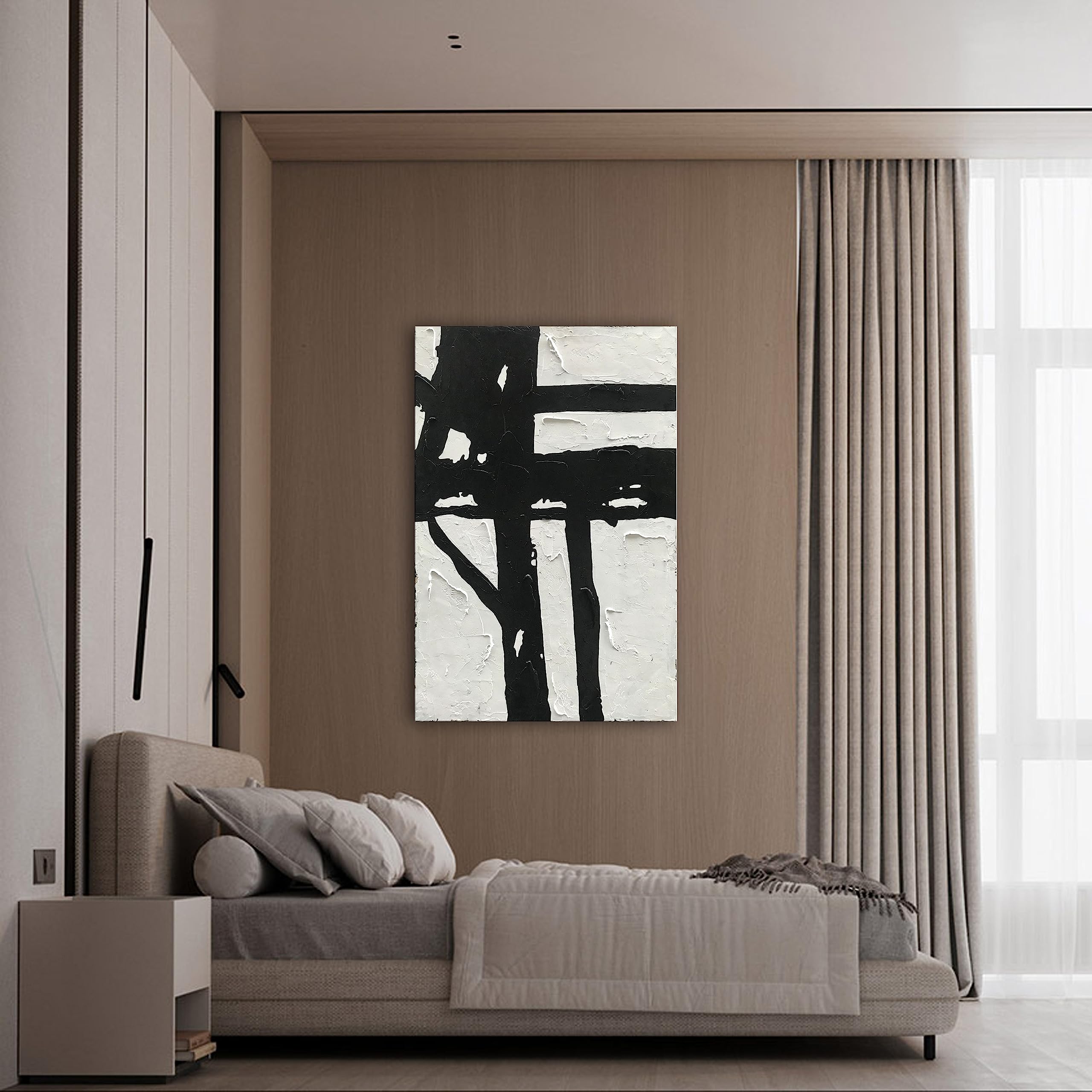 Hand-Painted Black and White Abstract Wall Art - Contemporary Minimalist Oil Painting 45x30 Inch - Large Modern Canvas Art for Living Room, Bedroom, Office & Hallway Decor - Perfect for Home, Apartment & Commercial Spaces