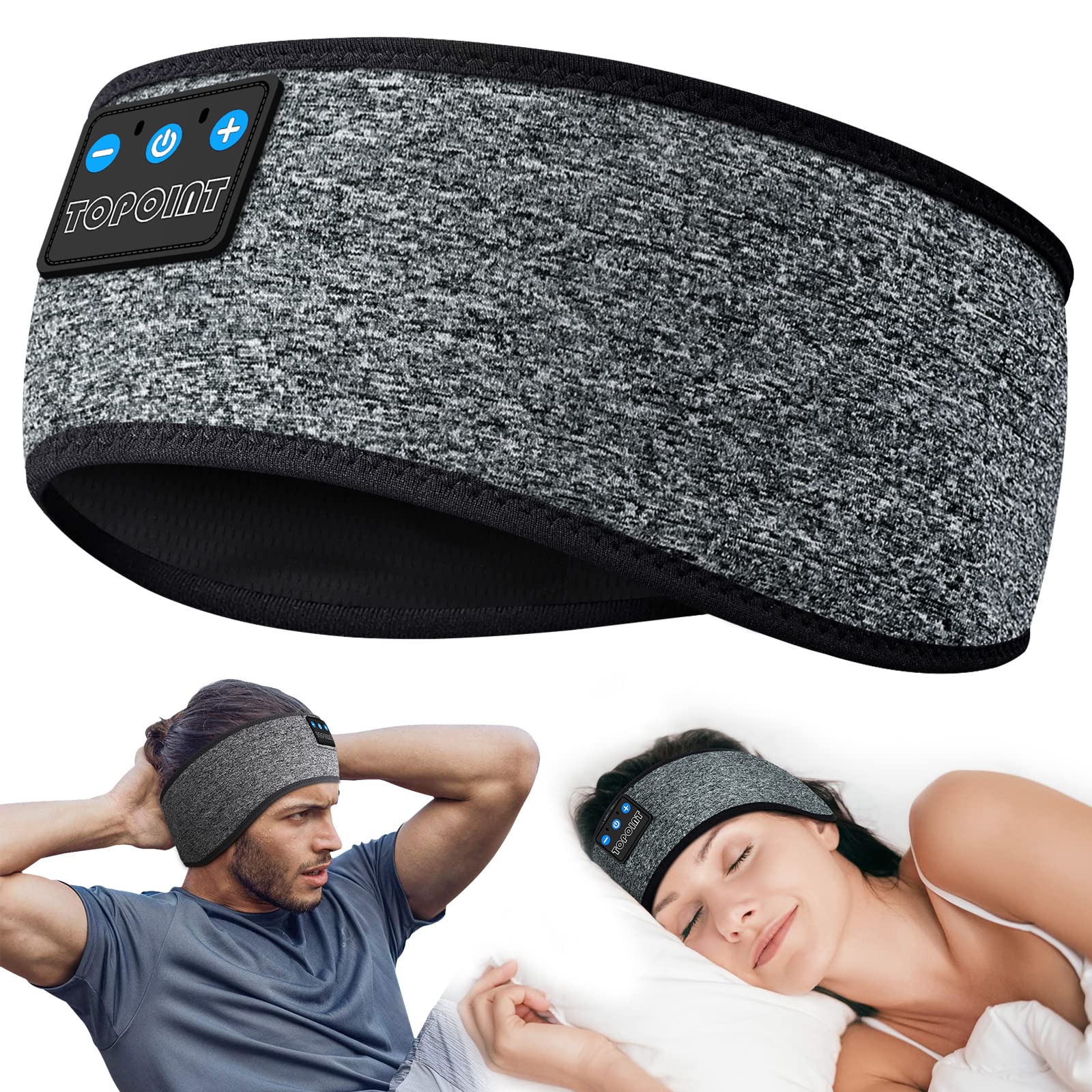 TOPOINT Bluetooth Sleep Headphones Headband - Wireless Sleeping Headphones with Built-in Speakers for Side Sleepers, Comfortable Sleep Earbuds for Men, Women & Kids - Perfect for Travel, Sports, Workout, Yoga & Nighttime Relaxation
