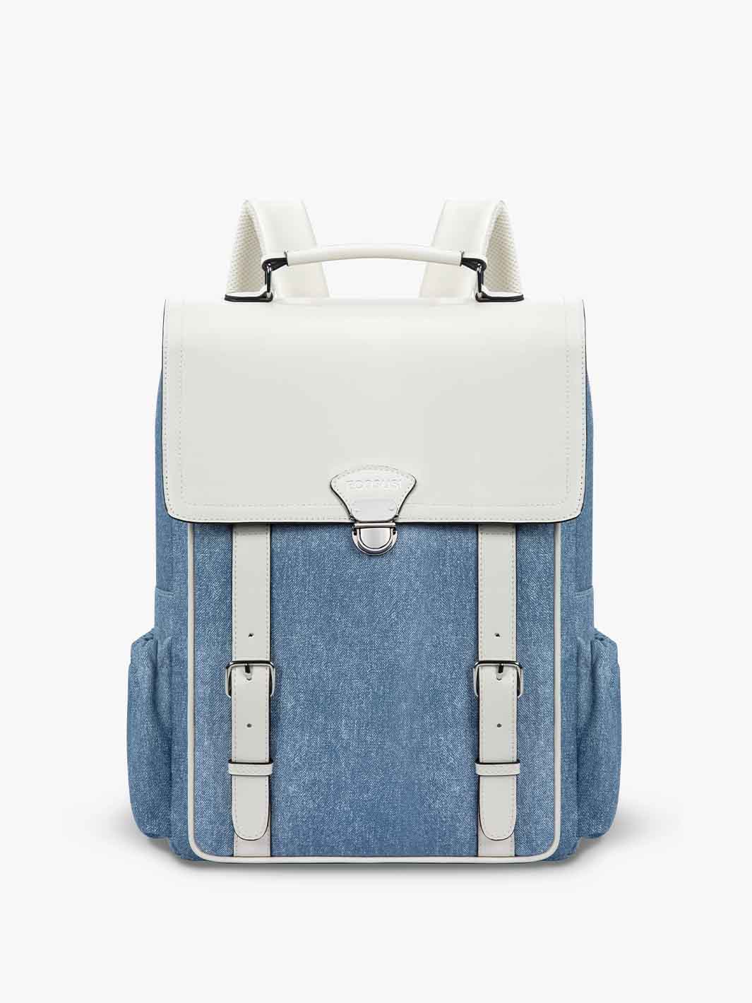 Stylish 15.6 Inch Denim-Look PU Laptop Backpack for College, Work & Travel - Water-Resistant & Durable School Computer Bag