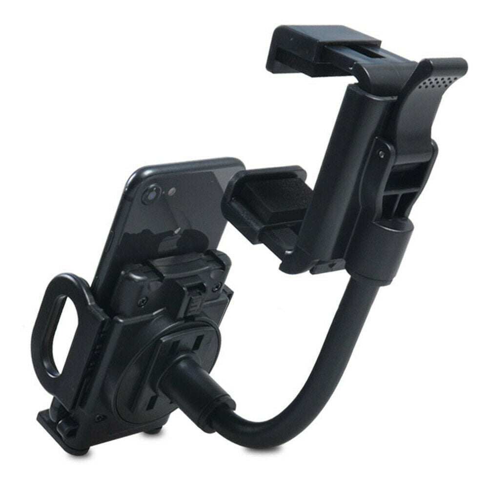 360° Adjustable Car Rearview Mirror Phone Mount - Flexible Goose Neck Design, One-Touch Phone Holder for Smartphones up to 4.3