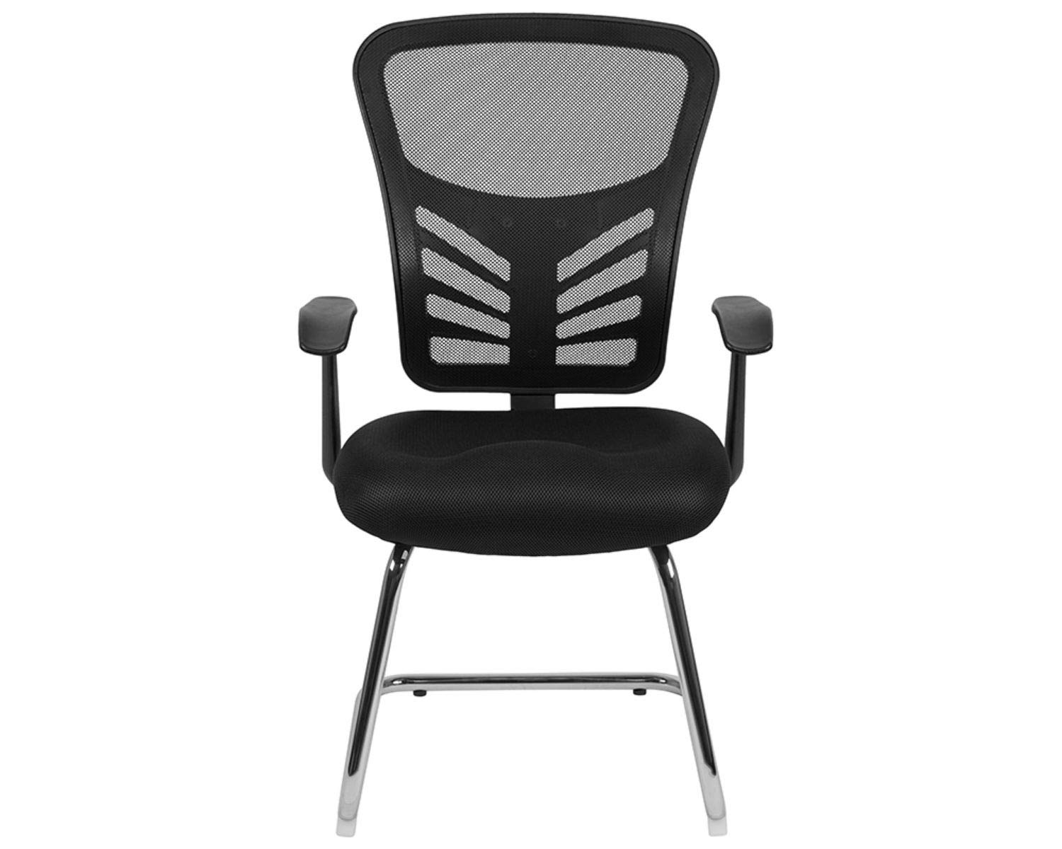 Flash Furniture Steve Black Mesh Office Reception Chair with Chrome Sled Base - Comfortable Waiting Room Seating for Clinics, Hotels & Lobbies