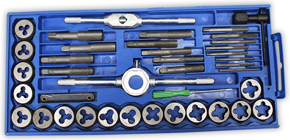 BENCH WIZARD 40-Piece Metric Tap and Die Set - NC, NF, NPT Thread Sizes - 17 Taps & 17 Dies - Rust-Resistant Precision Machined Tools with 2 Tap Wrench Styles - Perfect for Metalworking, Plumbing, and DIY Home Repairs