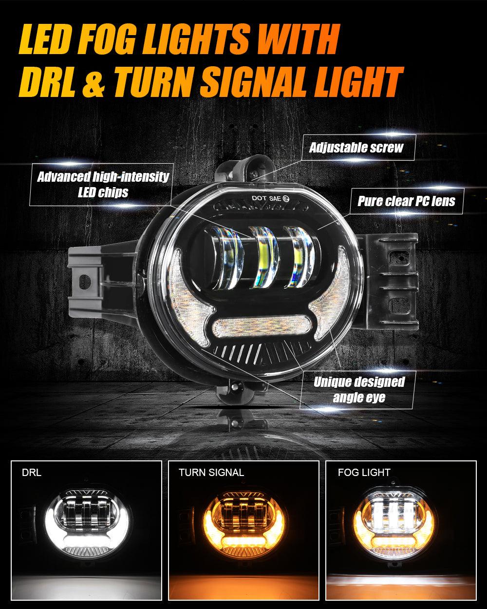2-Pack LED Fog Light Kit with DRL & Turn Signal for 2002-2008 Dodge Ram 1500 / 2003-2009 Ram 2500 3500 - Black Housing - Upgrade Your Truck's Visibility & Style for Off-Roading & Night Driving