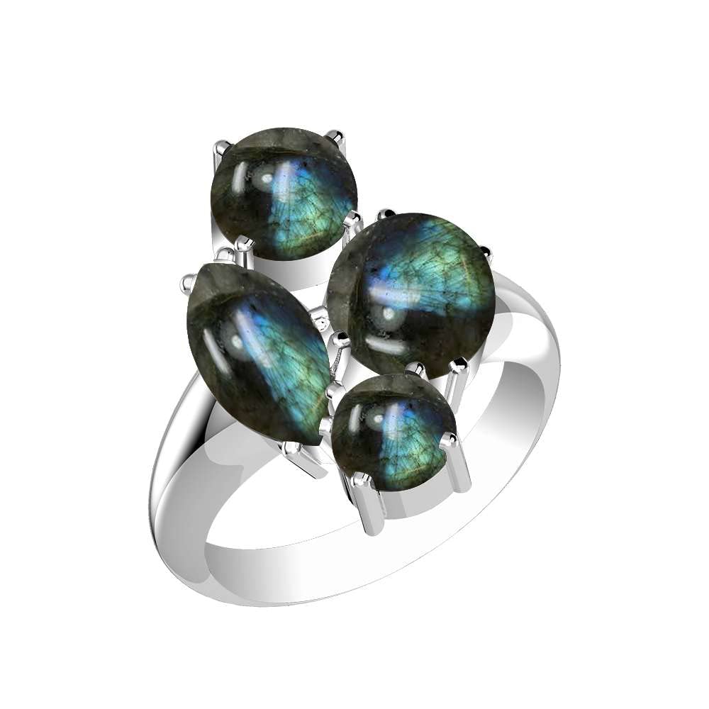 Natural Gemstone Rings for Women - 4 Stone & Multi Stone Rings in Sizes 5-12 - Silver Plated Jewelry for Everyday Wear & Special Occasions
