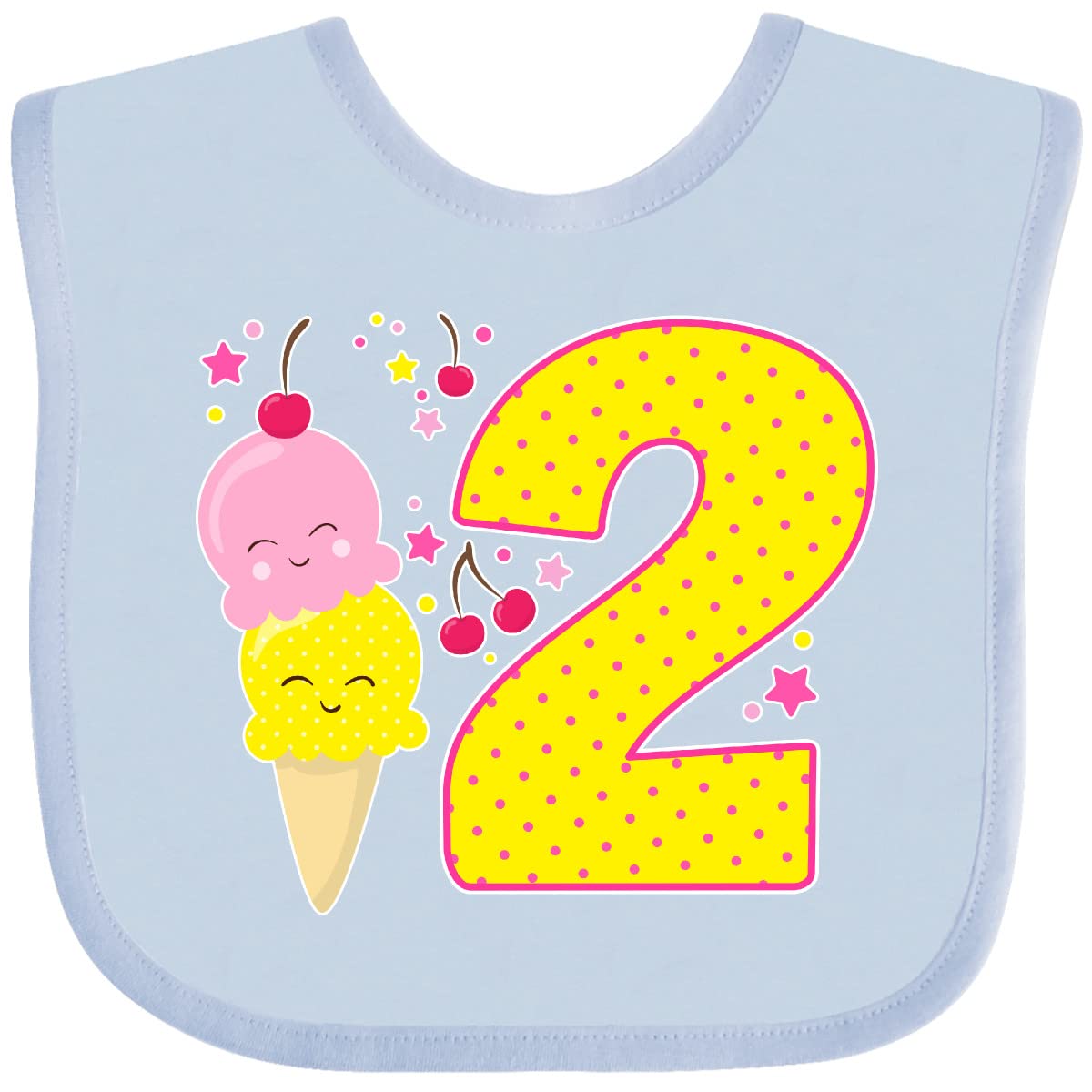 Inktastic Ice Cream Themed 2nd Birthday Bib for Baby Girls - Soft Pink Adjustable Bib for Toddlers, Perfect for Birthday Parties, Cake Smash Photos & Everyday Mealtime Messes