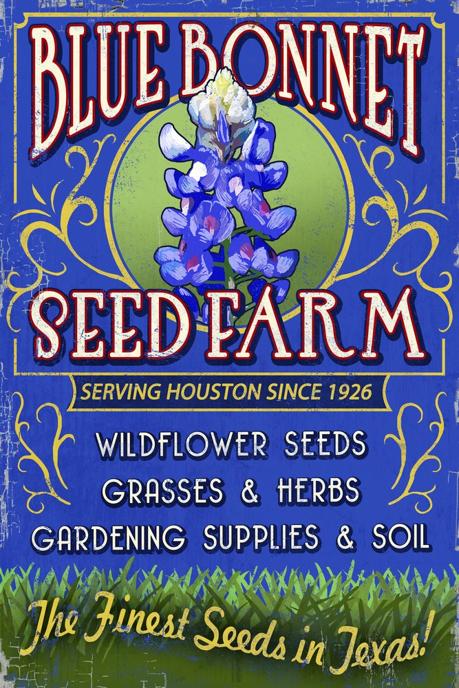 Texas Bluebonnet Farm Vintage Metal Sign - 24x36 Inch Rustic Wall Art Decor for Home & Office - Durable Aluminum Gallery Quality Sign - Perfect for Country Kitchen, Living Room, or Ranch Style Decor
