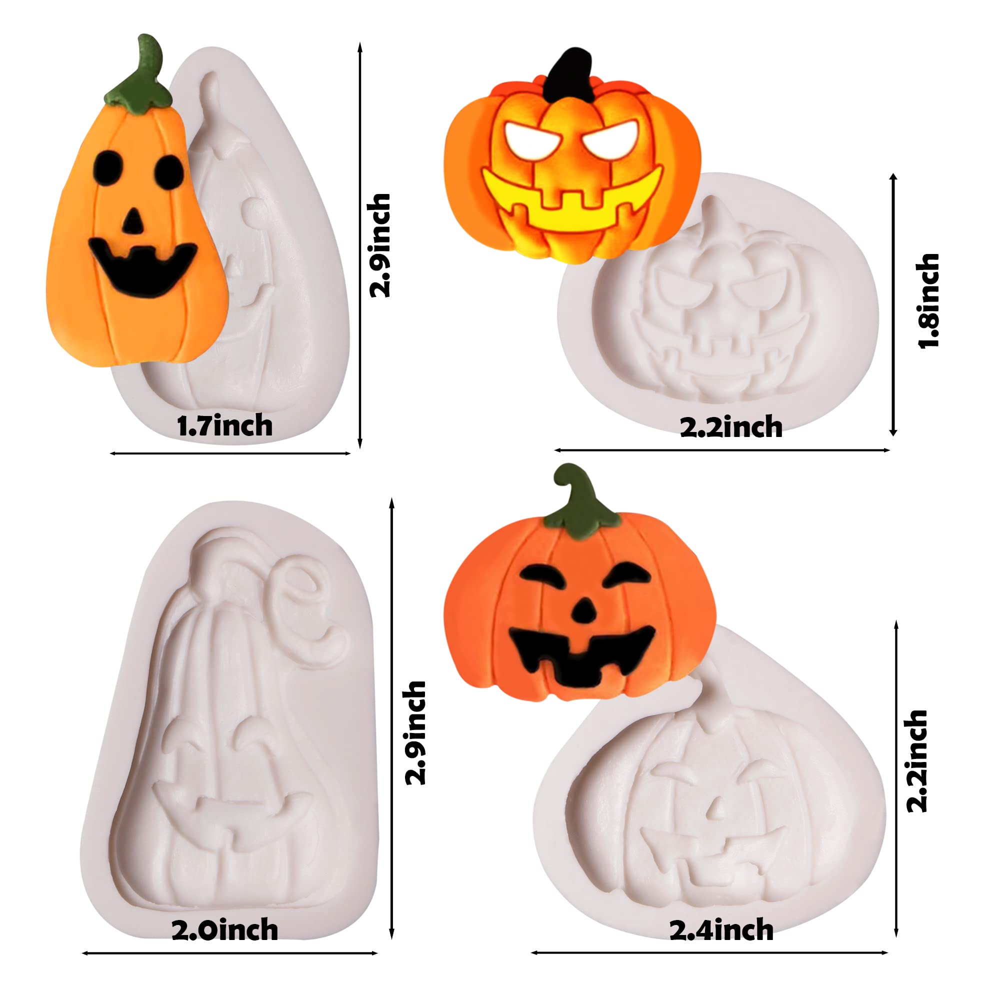4Pcs Halloween Silicone Pumpkin Chocolate Molds - Ghost Shaped Baking Molds for Candy, Cake, Cupcake, Cookie, Jelly, Pudding, Fondant & Resin DIY Crafts - Perfect for Halloween Party Decorations & Baking Gifts