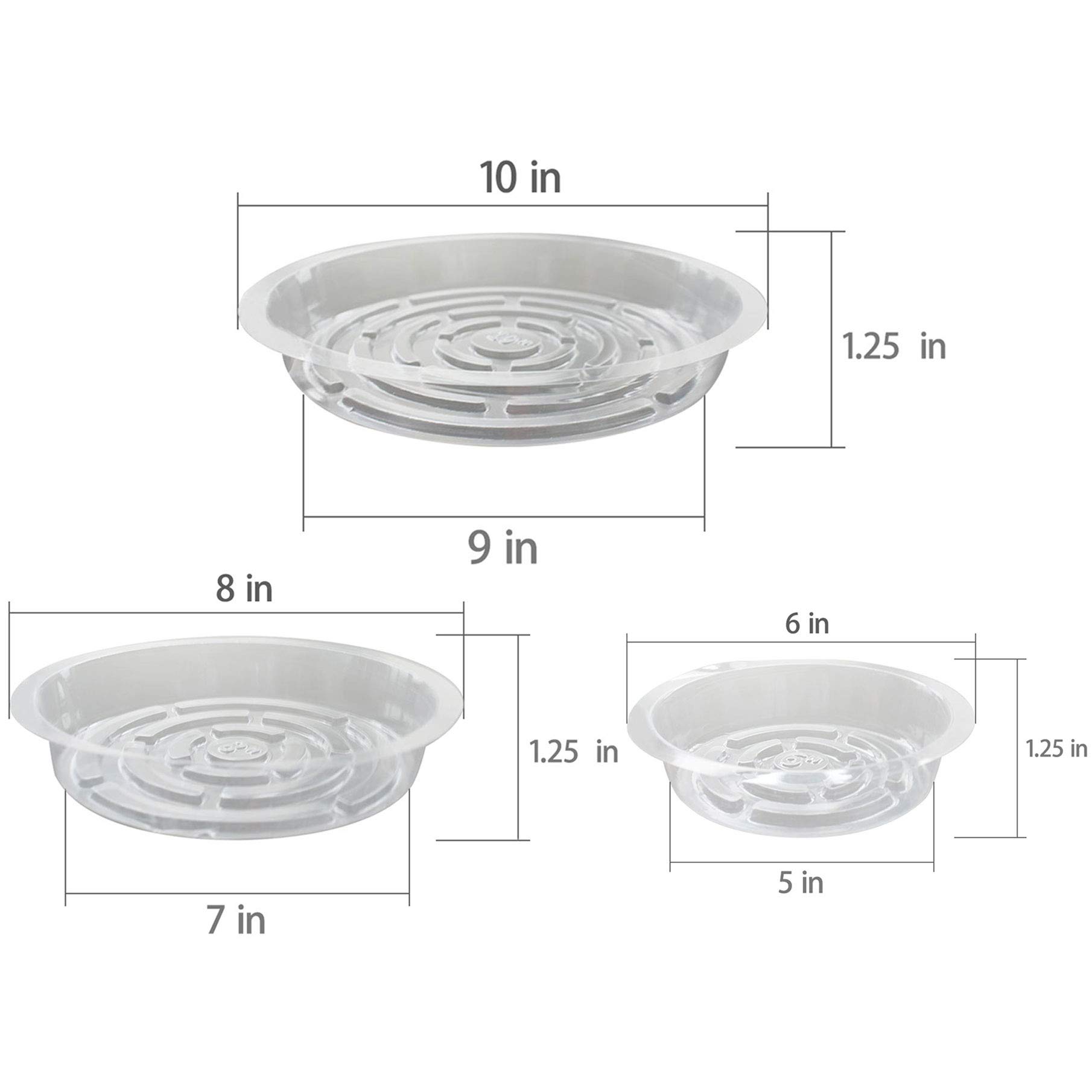 5-Pack Heavy Duty Clear Plastic Plant Saucers - Thick & Sturdy Drip Trays for Indoor/Outdoor Flower Pots - Perfect for Garden, Balcony & Patio Plant Drainage