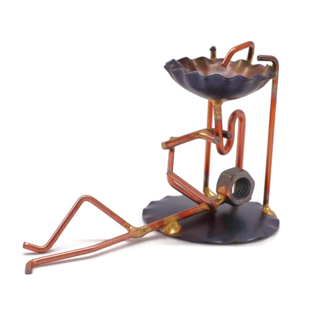Handmade Metal Plumber Figurine - Unique Welded Recycled Metal Sculpture - Office Desk Decor & Plumber Gift - Made in USA - Perfect for Workshop, Man Cave & Industrial Decor