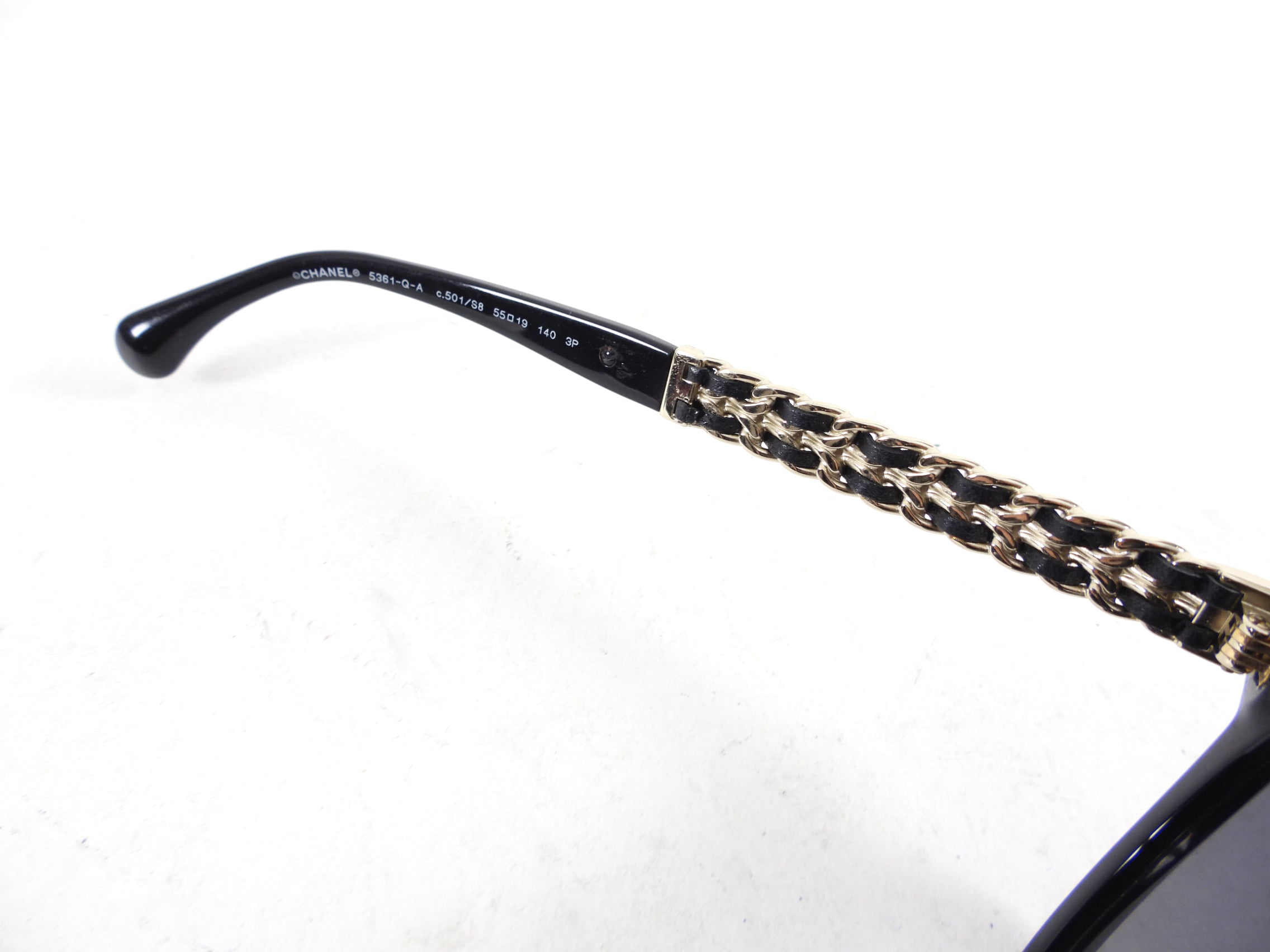 Chanel Black Sunglasses with Light Gold Chain Arms - Luxury Designer Shades for Women - Perfect for Beach, Travel & Fashion Outfits