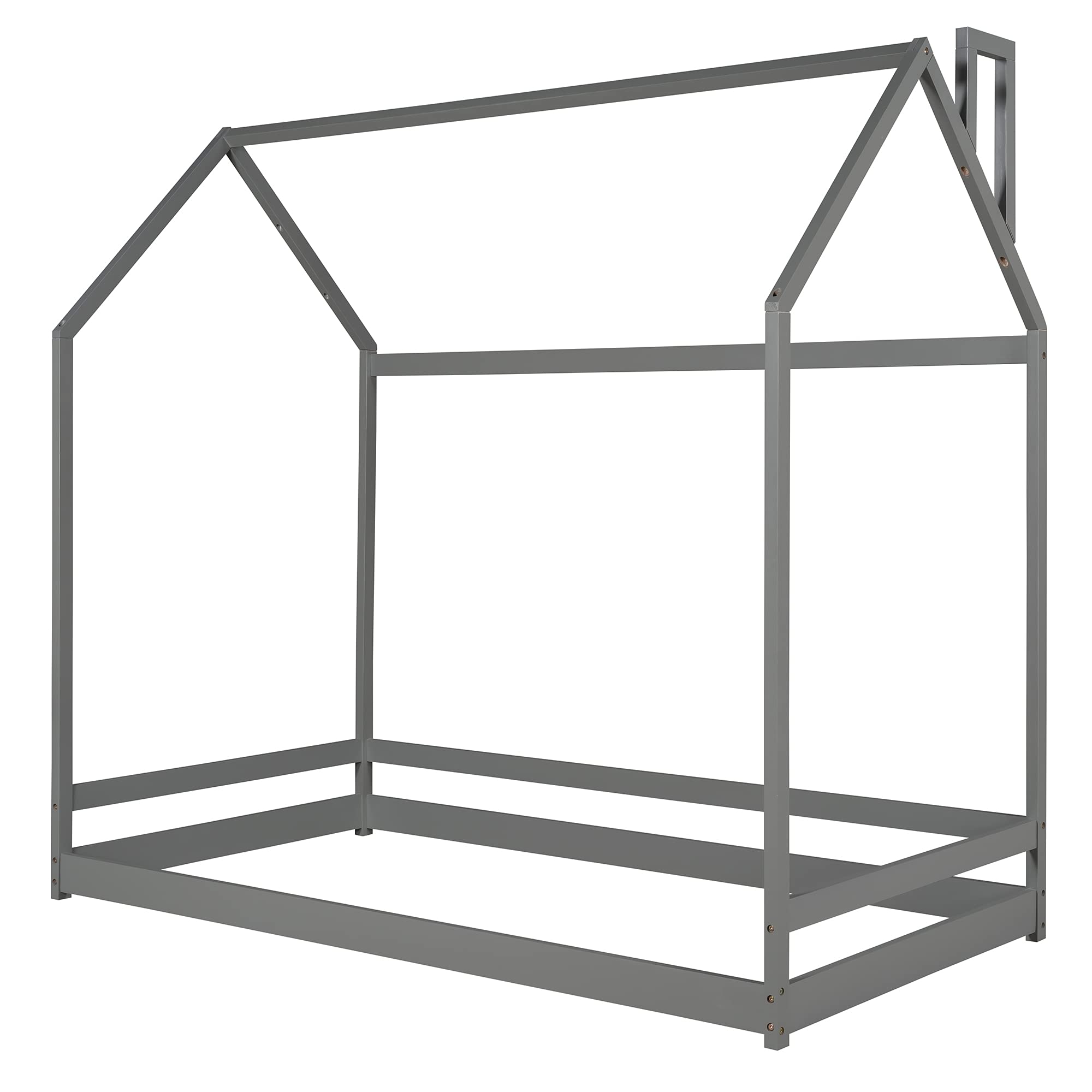 Solid Wood House Bed Frame with Roof Design - No Box Spring Needed, Space-Saving Kids Bed for Boys and Girls, Easy Assembly (Gray) - Perfect for Small Bedrooms, Playrooms & Cozy Children's Spaces