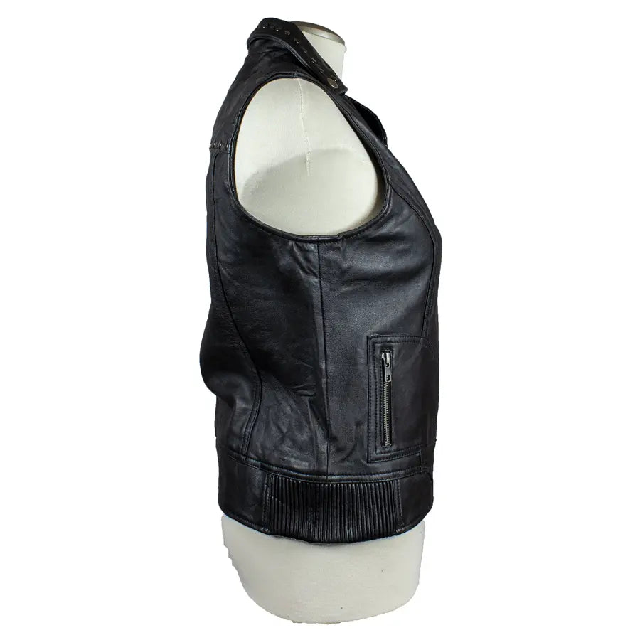 Stylish Open Road Women's Studded Leather Vest - Fashionable Biker Jacket for Motorcycle Riding & Casual Outfits