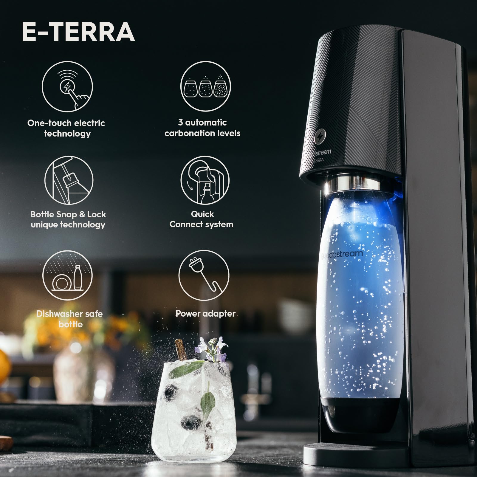SodaStream Gaia Sparkling Water Maker Machine - Black | Home Carbonation System for Fresh Sparkling Water | Perfect for Kitchen, Office & Parties