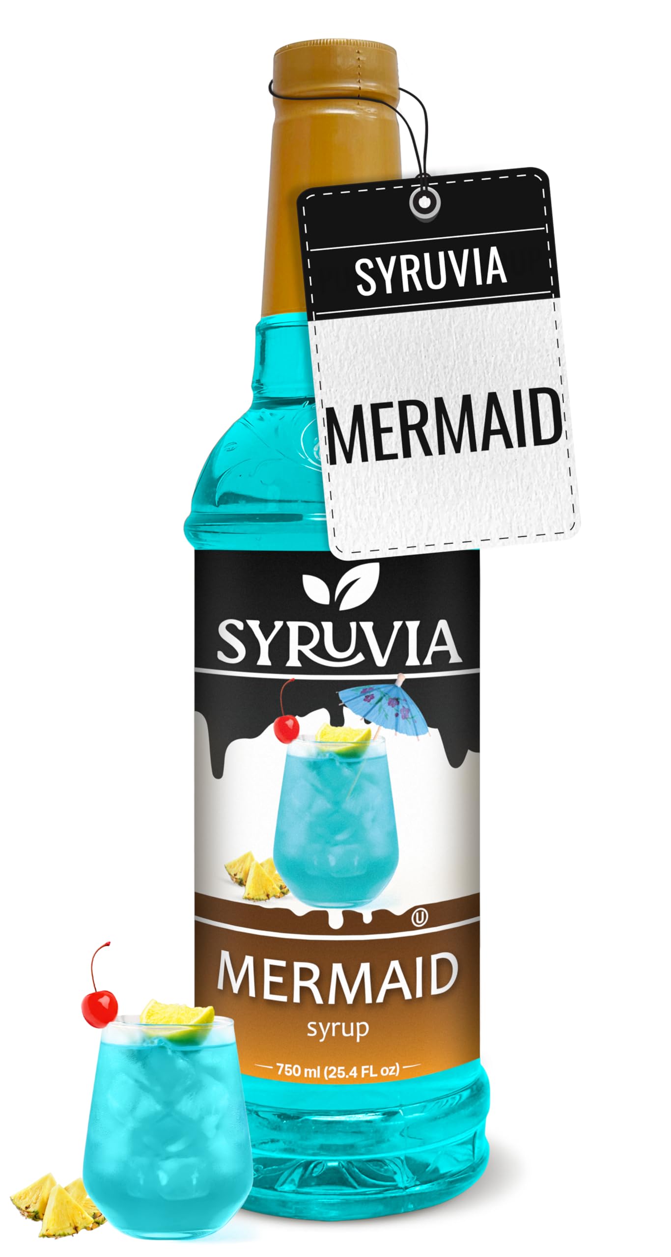 Premium Syruvia Mermaid Syrup - Kosher & Gluten Free Flavoring Syrup for Tea, Italian Sodas, Cocktails, Mocktails, Desserts & Ice Cream - 25.4 fl oz - Perfect for Coffee Shops, Bubble Tea, Home Bars & Party Drinks