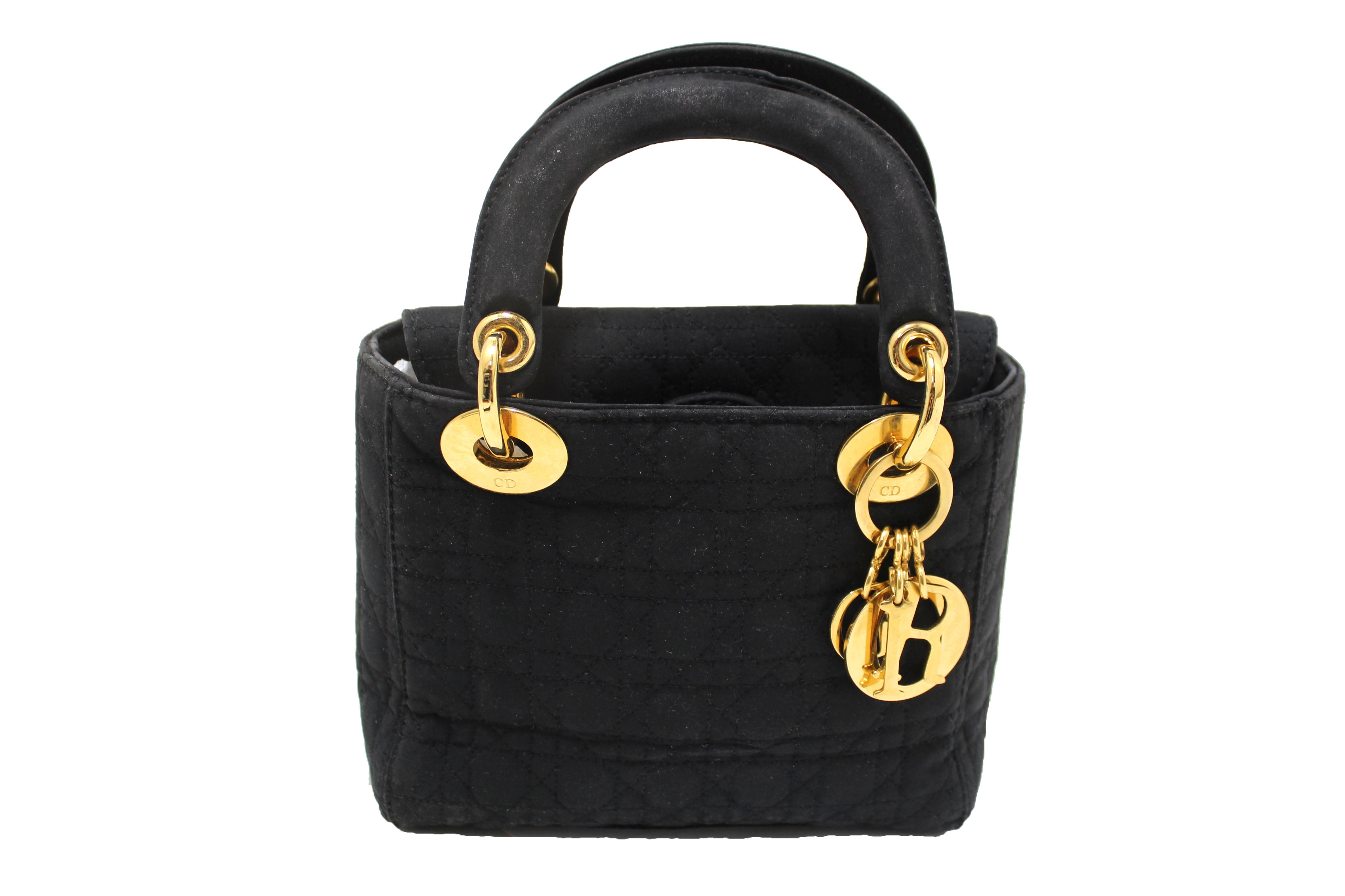 Authentic Christian Dior Black Nylon Cannage Mini Lady Dior Bag - Luxury Crossbody Purse for Women, Perfect for Evening Parties & Special Occasions