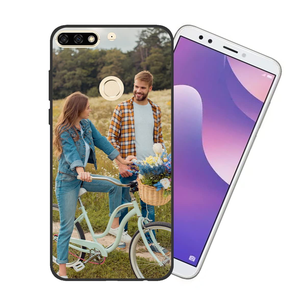 Custom Huawei Y7 2018 Phone Case - Personalized Picture, Shockproof Silicone Cover, Soft Candy Design - Perfect Christmas/Birthday Gift - Black Protective Case for Daily Use & Travel
