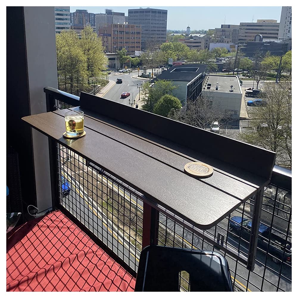 Adjustable Hanging Balcony Table - Foldable Outdoor Railing Serving Table with 5 Height Settings - Perfect for Patio, Balcony & Deck (Espresso, 80x27cm) - Ideal for Small Space Dining, Coffee Break & Outdoor Entertaining