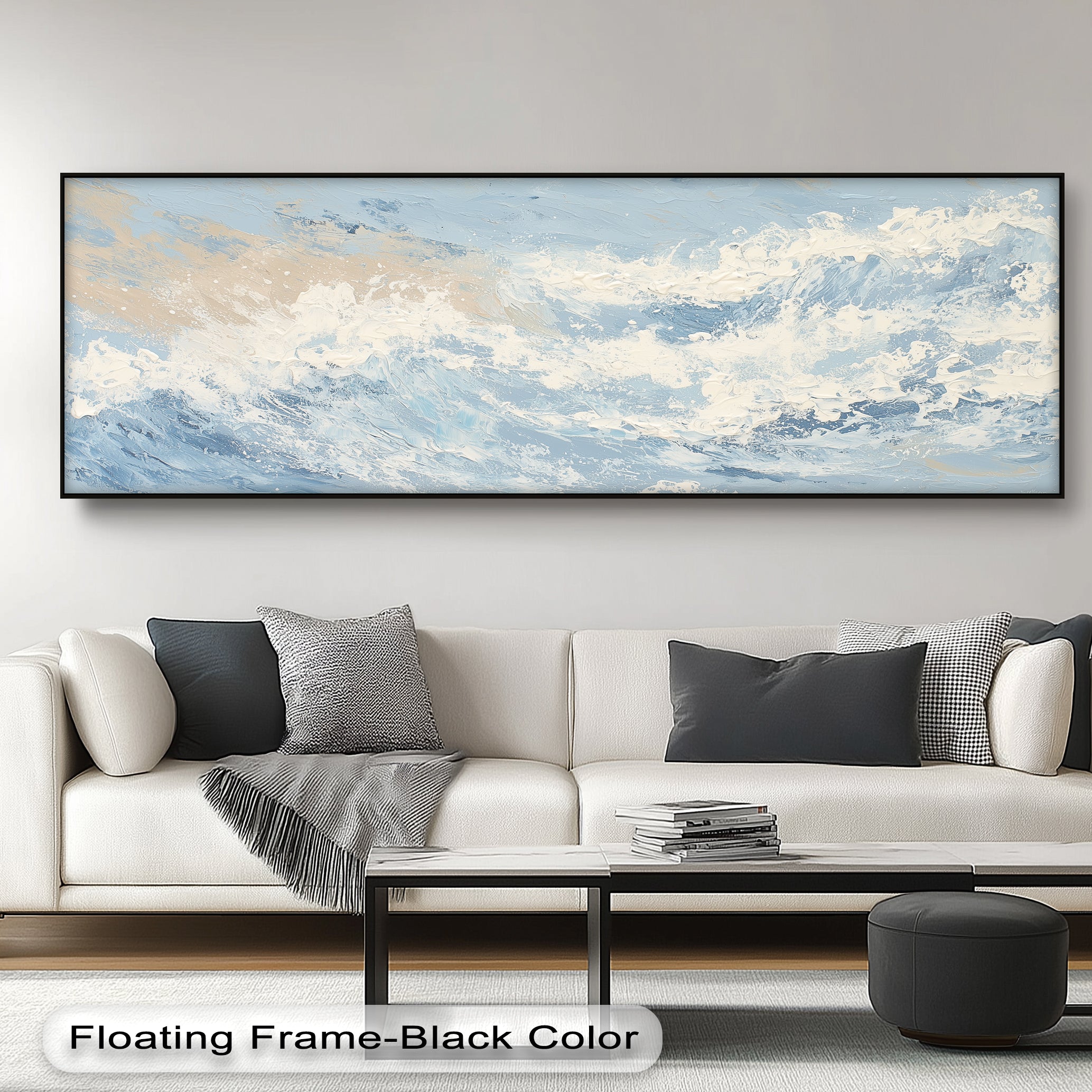 Coastal Drift - Cream and Blue Abstract Ocean Canvas Wall Art Print | Modern Beach House Decor | Perfect for Living Room, Bedroom or Office Wall Decor