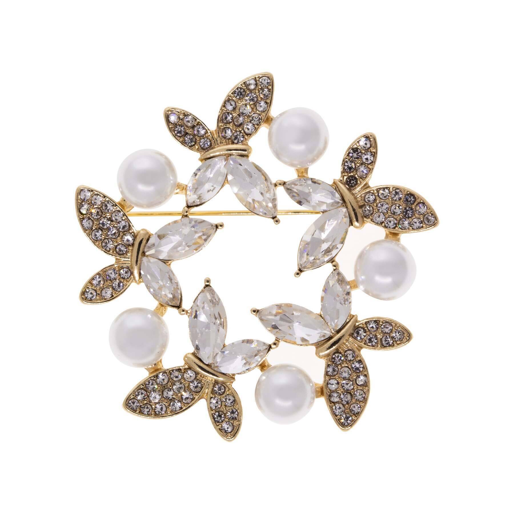 1928 Jewelry Enchanted Crystal & Faux Pearl Butterfly Brooch Pin - Vintage Inspired Accessory for Women, Perfect for Weddings, Parties & Special Occasions