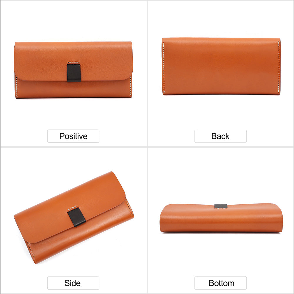 Handmade Genuine Leather Long Bifold Wallet for Women - Slim RFID Blocking Wallet with Multiple Card Slots & ID Window - Perfect for Everyday Use, Travel, and Gift Giving