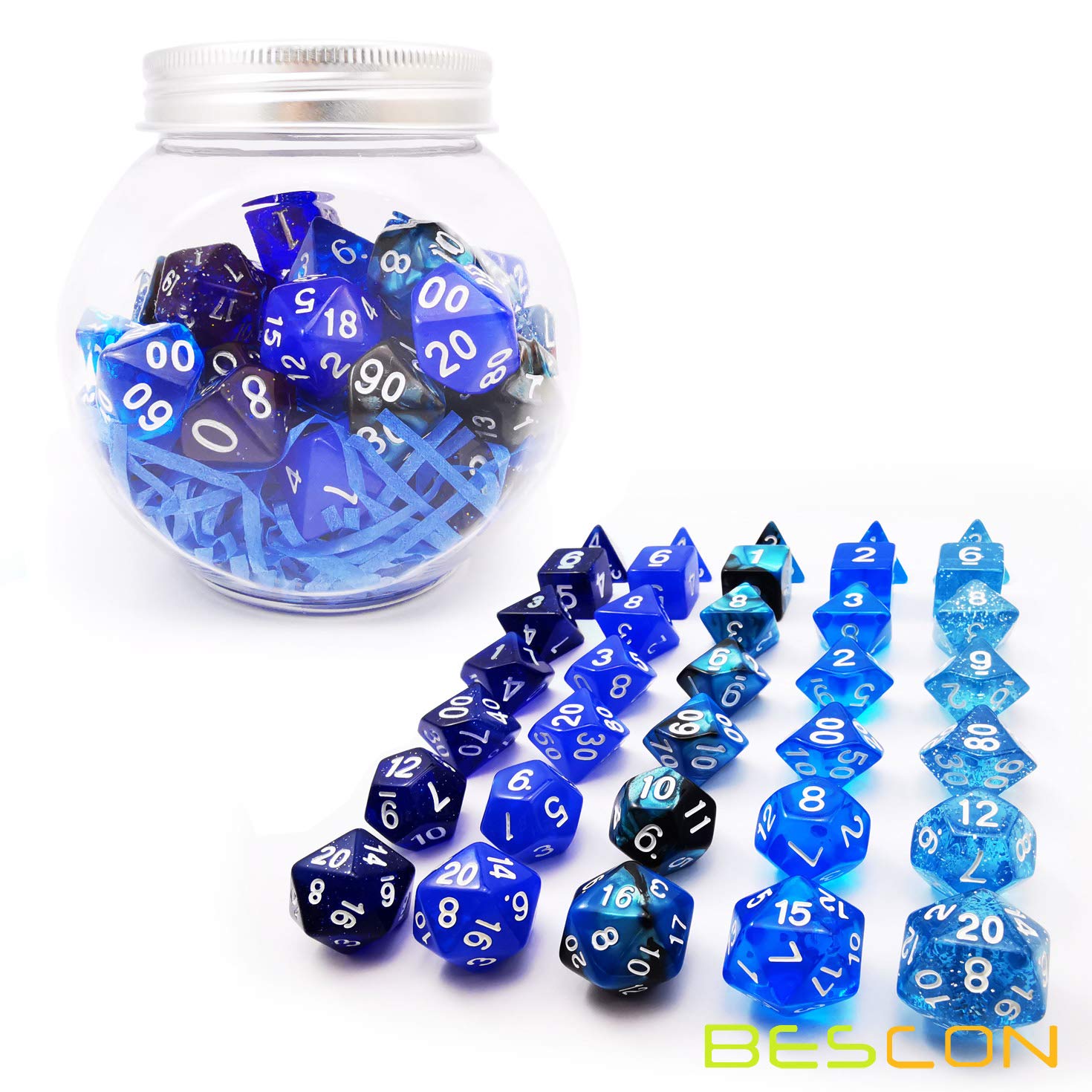 Bescon RPG Dice Set 35pcs Ocean Blue - Premium DND Dice for Dungeons & Dragons, Pathfinder, and Tabletop Role Playing Games | Perfect for D&D Campaigns, Gift Giving, and Game Nights