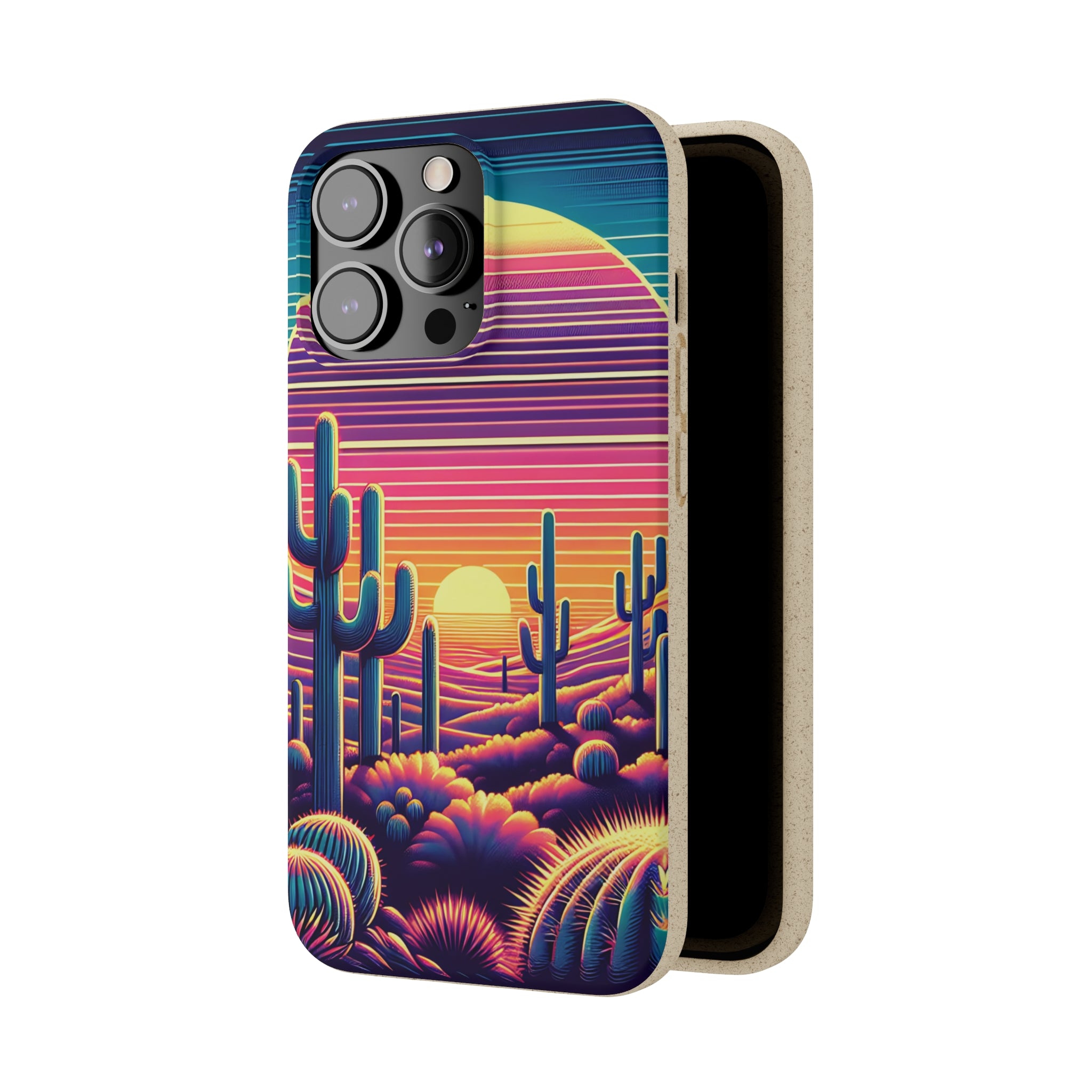 Eco-Friendly Biodegradable Phone Case - Matte Finish Sunset Desert Design, Wireless Charging Compatible for iPhone & Samsung | Perfect for Outdoor Adventures & Daily Use