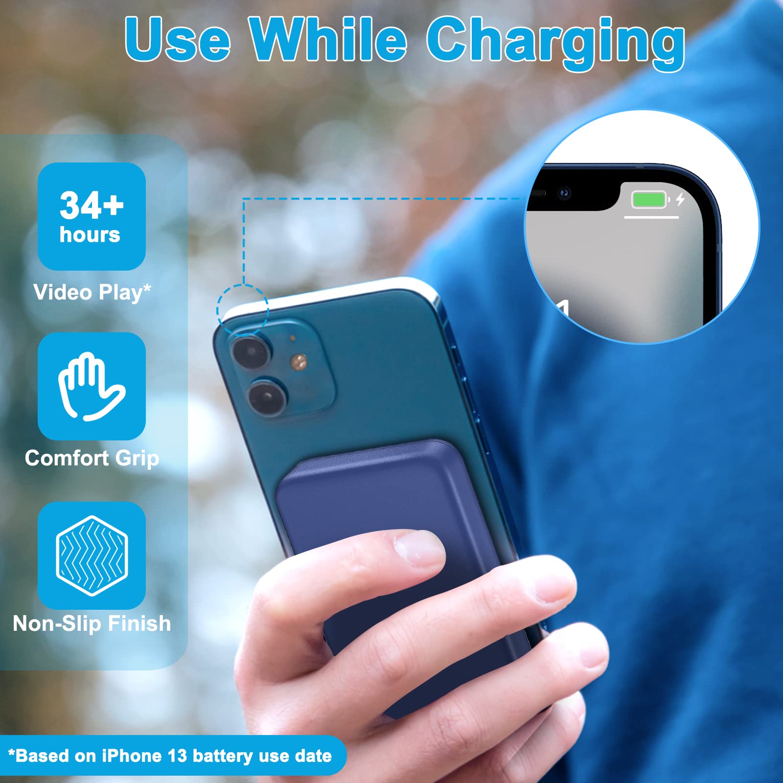 AOGUERBE 10000mAh Magnetic Wireless Power Bank with LED Display - 22.5W PD Fast Charging, USB-C Portable Charger Compatible with iPhone 16/15/14/13/12 Pro/Mini/Pro Max - Perfect for Travel, Office & Outdoor Activities
