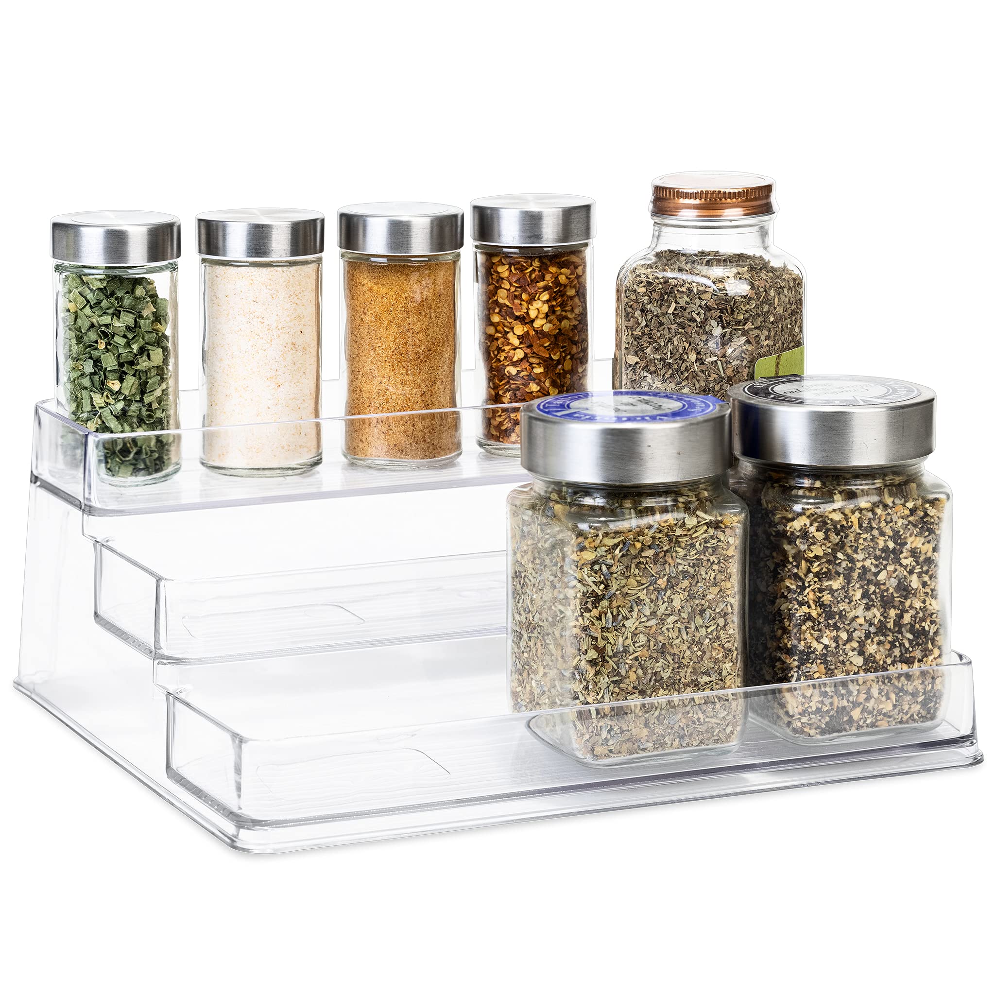 3-Tier Spice Rack Organizer - BPA Free Plastic Kitchen Cabinet Shelf for Jars, Cans & Seasonings - Space Saving Countertop & Pantry Storage Solution - Perfect for Small Kitchens & Organized Cooking
