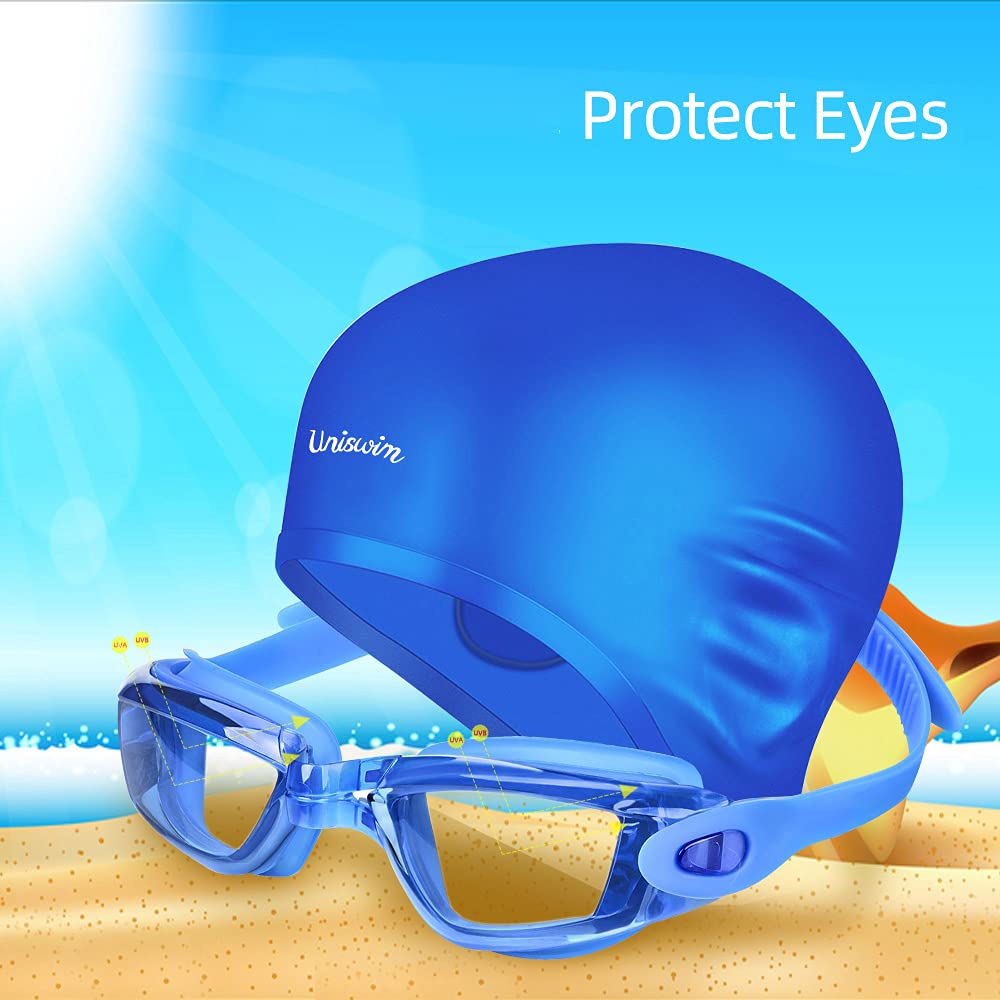 Anti-Fog Swimming Goggles & Silicone Swim Cap Set for Adults - UV Protection Swim Glasses & Comfortable Swim Hat Pack for Pool, Beach & Training