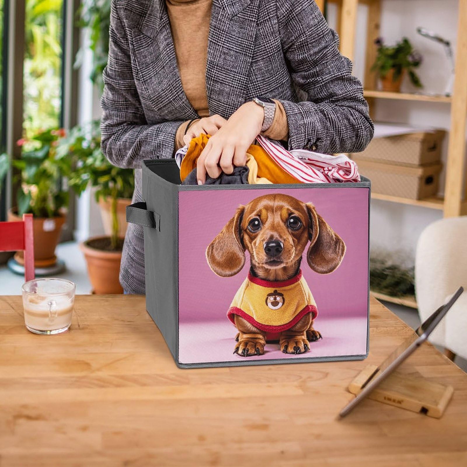 6PCS Dachshund Storage Bins - Collapsible & Handled for Home Organizing