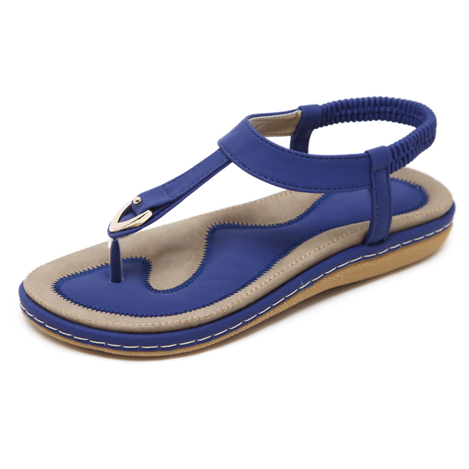 SHIBEVER Women's Comfortable Summer Sandals - Dressy Flat T-Strap Flip Flops for Beach, Pool, and Casual Outings