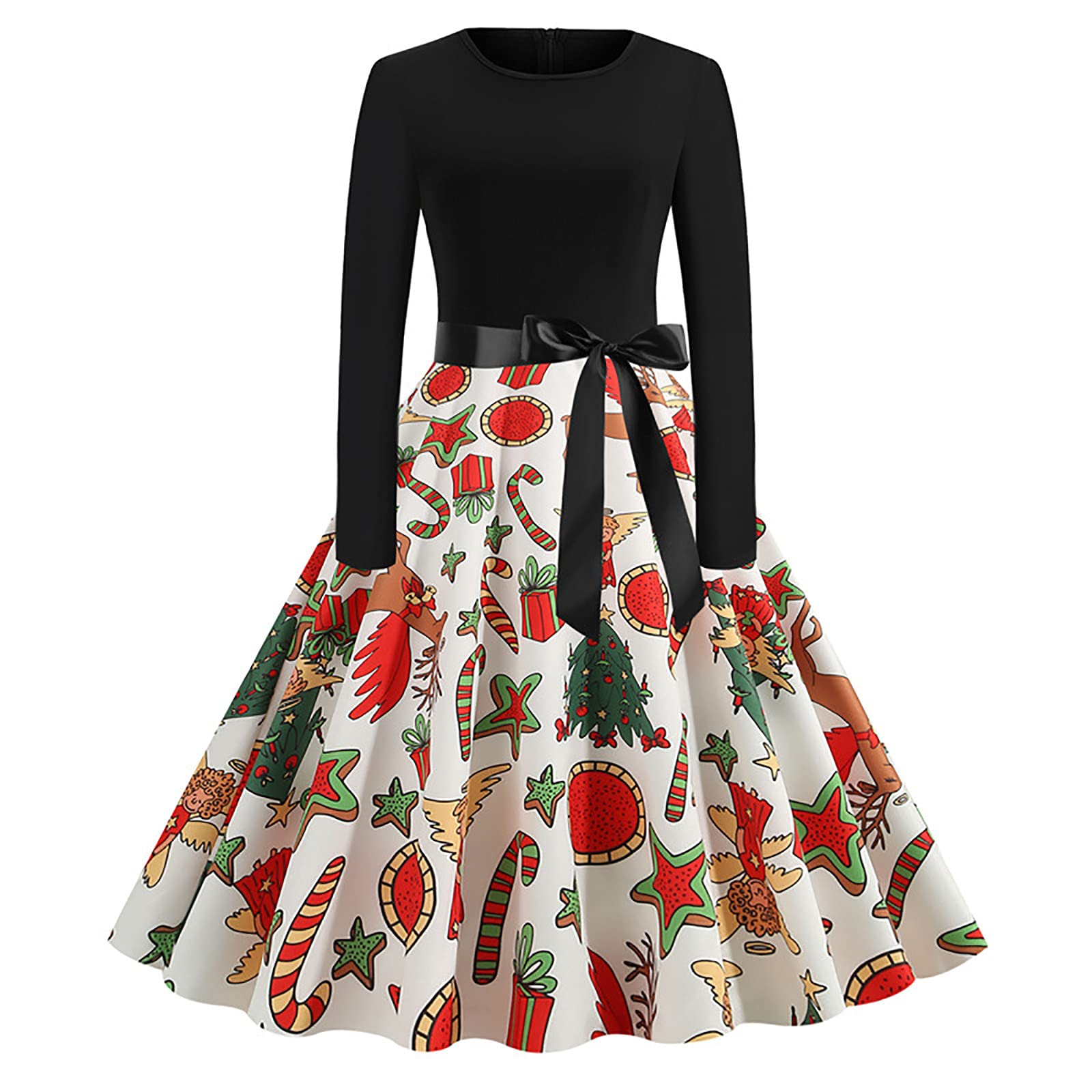 Vintage Round Neck Long Sleeve Graphic Print Midi Dress for Women - Elegant Fall & Summer Formal Prom Christmas Party Dress    Perfect for holiday parties, proms, office wear, and special occasions, this stylish midi dress adds a touch of vintage charm to any event.